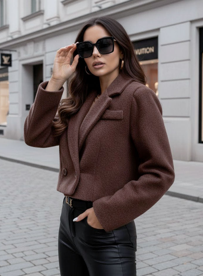 Giacca cappotto corto marrone doppio petto