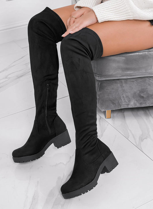 GLORIA - Stivali Alexoo neri scamosciati alla coscia